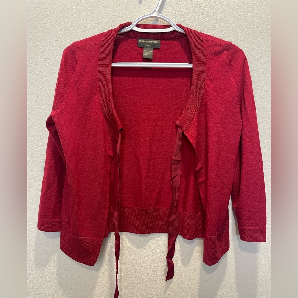 Banana Republic Cardigan Womens S Red Merino Wool Open Front High Wrap Classic